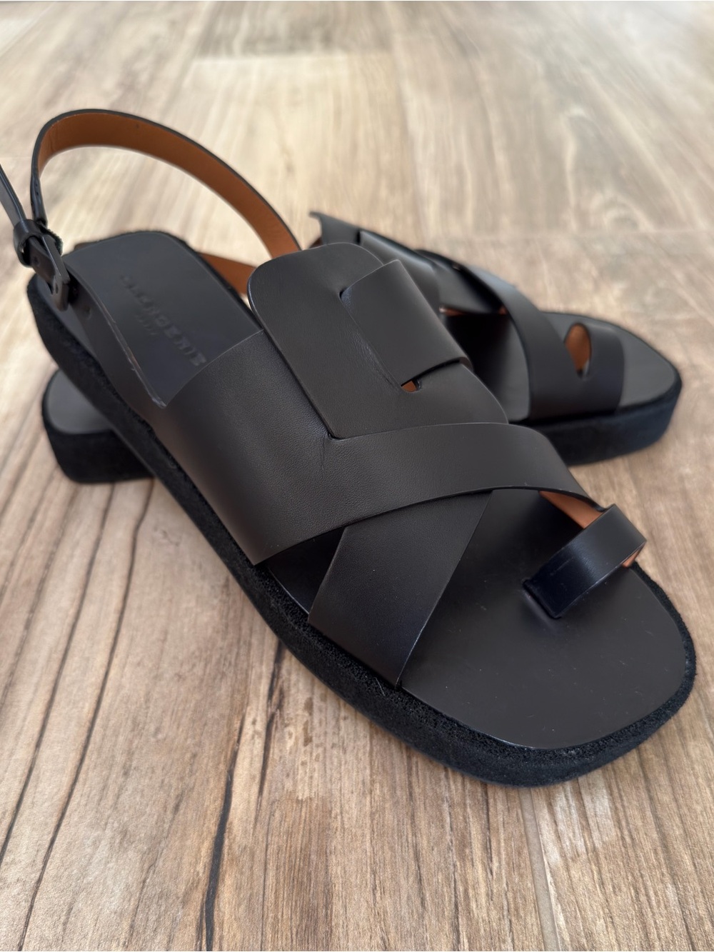 Robert Clergerie Black Leather Interlock Slide Sandals in US 10.5 or EU Size 41